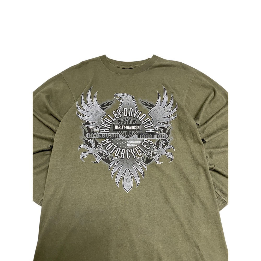 Y2K Olive Harley-Davidson Eagle Long Sleeve Shirt